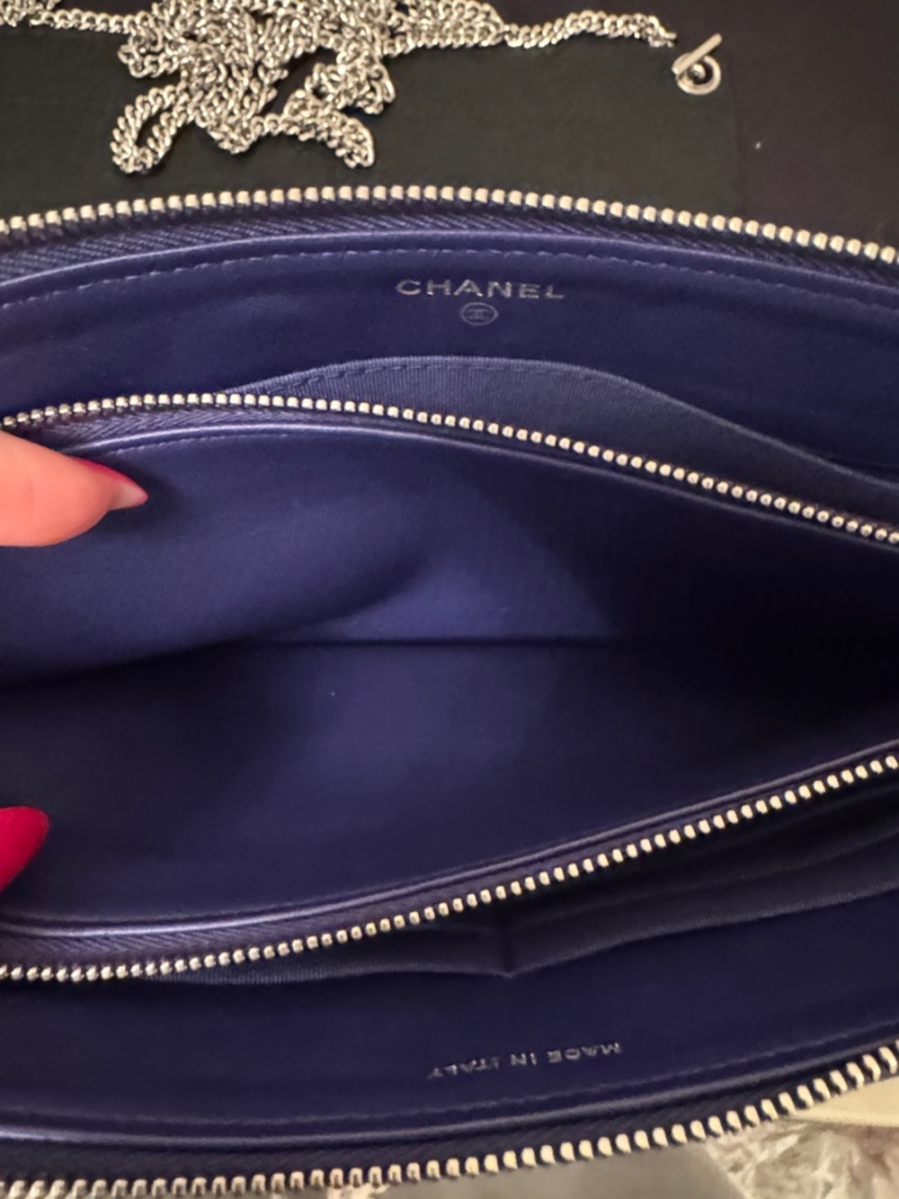 CHANEL Quilted Lambskin Clutch with Chain Pouch - Deep Blue - Picture 7 of 14